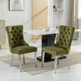 thumbnail image 1 of Set of 2 Velvet Dining Chairs with High Backrest, Modern Mid-Century Style Upholstered Chairs with Stainless Steel Legs, Olive Green and Silver for Kitchen or Dining Room, 1 of 9