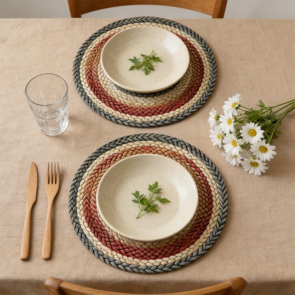 Set of 2 Vintage Round Placemats Heat Resistant Polyester Table Mats Washable Non Slip Decorative Dining Table Setting for Kitchen Farmhouse Rustic Home Dcor