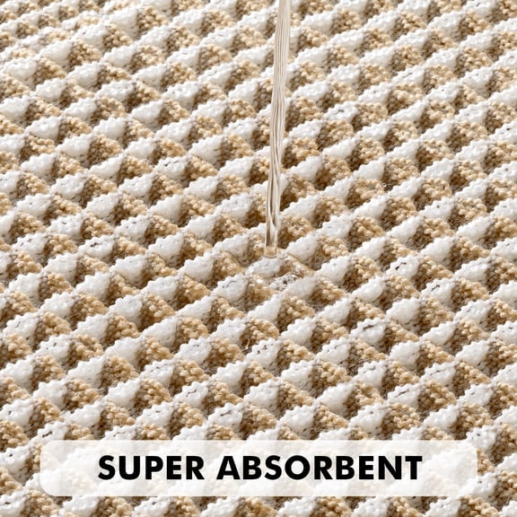 Set of 2 Waffle Bathroom Rugs, Boho Bath Rug Super Absorbent, Non Slip Washable Ultra Soft Rubber Backed Beige Bath Mats for Floor, Tub, Shower, Looped Design, Brown & Cream, 17"x24"+18"x30"