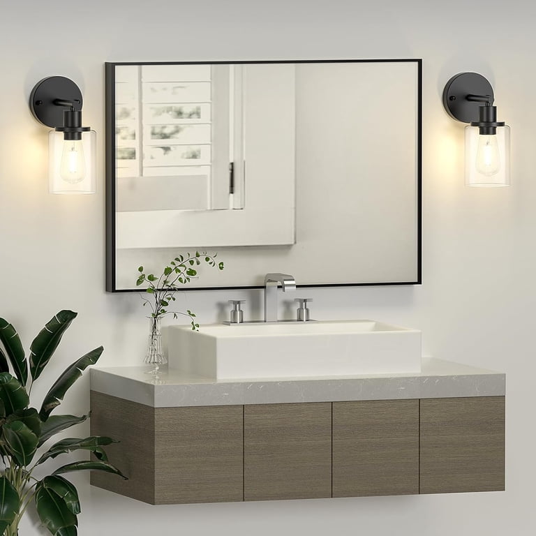 2-Light Matte Black Vanity Light – Clear Glass Shades – Farmhouse Wall Sconce For Bathroom, Kitchen & Mirror