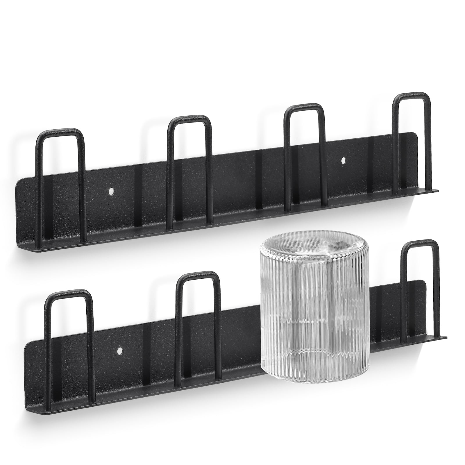 Set of 2 Wall Mounted Mug Rack with 8 Hooks, Coffee Cup Holder, Metal ...