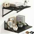 thumbnail image 1 of Set of 2 Wall-Mounted Projector Floating Shelves W/Triangle Bracket, 16" Black Rustic Wood Storage Rack Holder for Router, Modem, DVD Player, TV Box, Game System, Audio, 12" Deep, 1 of 7