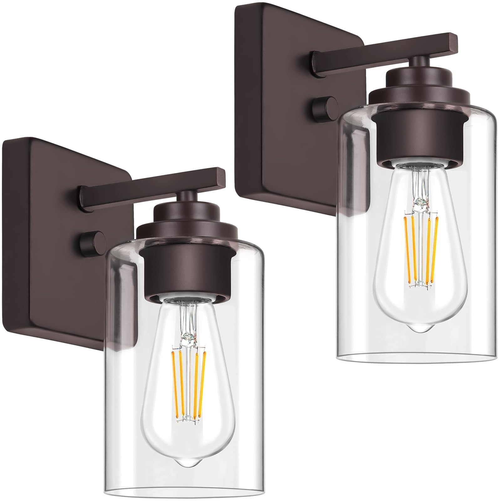 Set Of 2 Wall Sconces For Bathroom  Modern Vanity Light Fixtures Oil Rubbed Bronze Mount Lighting Lanterns Farmhouse Lights With Clear Glass Shade Bedroom Living Room Mirror Hallway