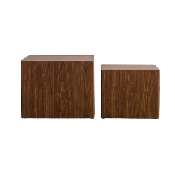 Set of 2 Walnut Finish Nesting Cube Coffee Tables, Modern MDF with Wood Grain Veneer  Fully Assembled, Perfect as Side or End Tables for Small Spaces, Living Rooms and Bedrooms.