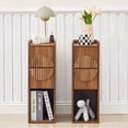 thumbnail image 1 of MIYZEAL Set of 2 Walnut Nightstands with 2 Drawers & Open Storage Shelf, Modern Slim Bedside Tables with Arched Decor for Bedroom, Living Room and Small Spaces, 1 of 12