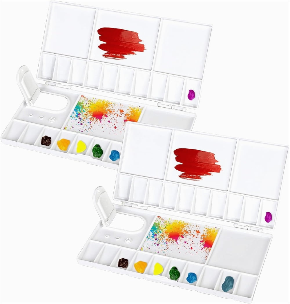 Set of 2 Watercolor Paint Palette,Portable Folding Paint Tray,White ...