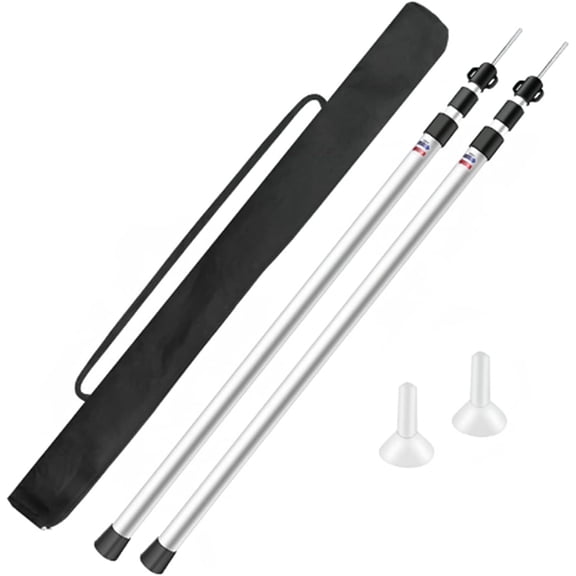 Set of 2 Waterproof Cloth Rod, 2.95-7.55ft Telescopic Aluminium Tent Tarp Poles Portable Beach Shelter Tarp Awning Pole Adjustable Telescoping with Rubber Cap for Camping