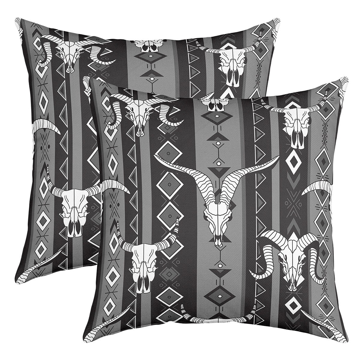 Set of 2 Western Boho Decorative Pillow Covers 18x18 Inch Bull Skull Cowboy Throw Pillow Covers