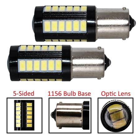 Set of 2 White LED 1156 Bulb Base 33-SMD Error Free LED Lamp with Projector Lens for RV Camper Boat Truck Trailer Dome Light Reverse Lights Turn Signals12V