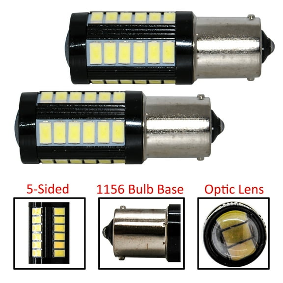 Set of 2 White LED 1156 Bulb Base 33-SMD Error Free LED Lamp with Projector Lens for  RV Camper Boat Truck Trailer Dome Light Reverse Lights Turn Signals12V