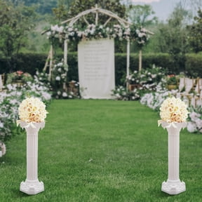 Set of 2 White Roman Pillar Flower Stands, 34.65" Tall Plastic Column Pedestals for Wedding Party Ceremony Decor, European Style, 110 lbs Capacity, Easy Assembly for Indoor Outdoor Events, Birthday &