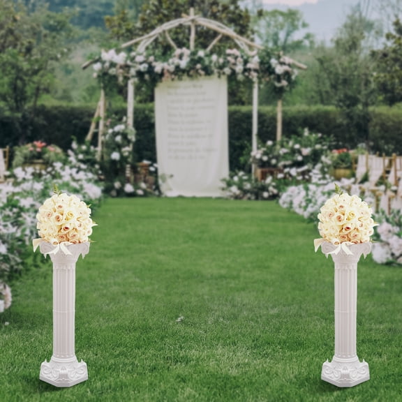 Set of 2 White Roman Pillar Flower Stands, 34.65" Tall Plastic Column Pedestals for Wedding Party Ceremony Decor, European Style, 110 lbs Capacity, Easy Assembly for Indoor Outdoor Events, Birthday &