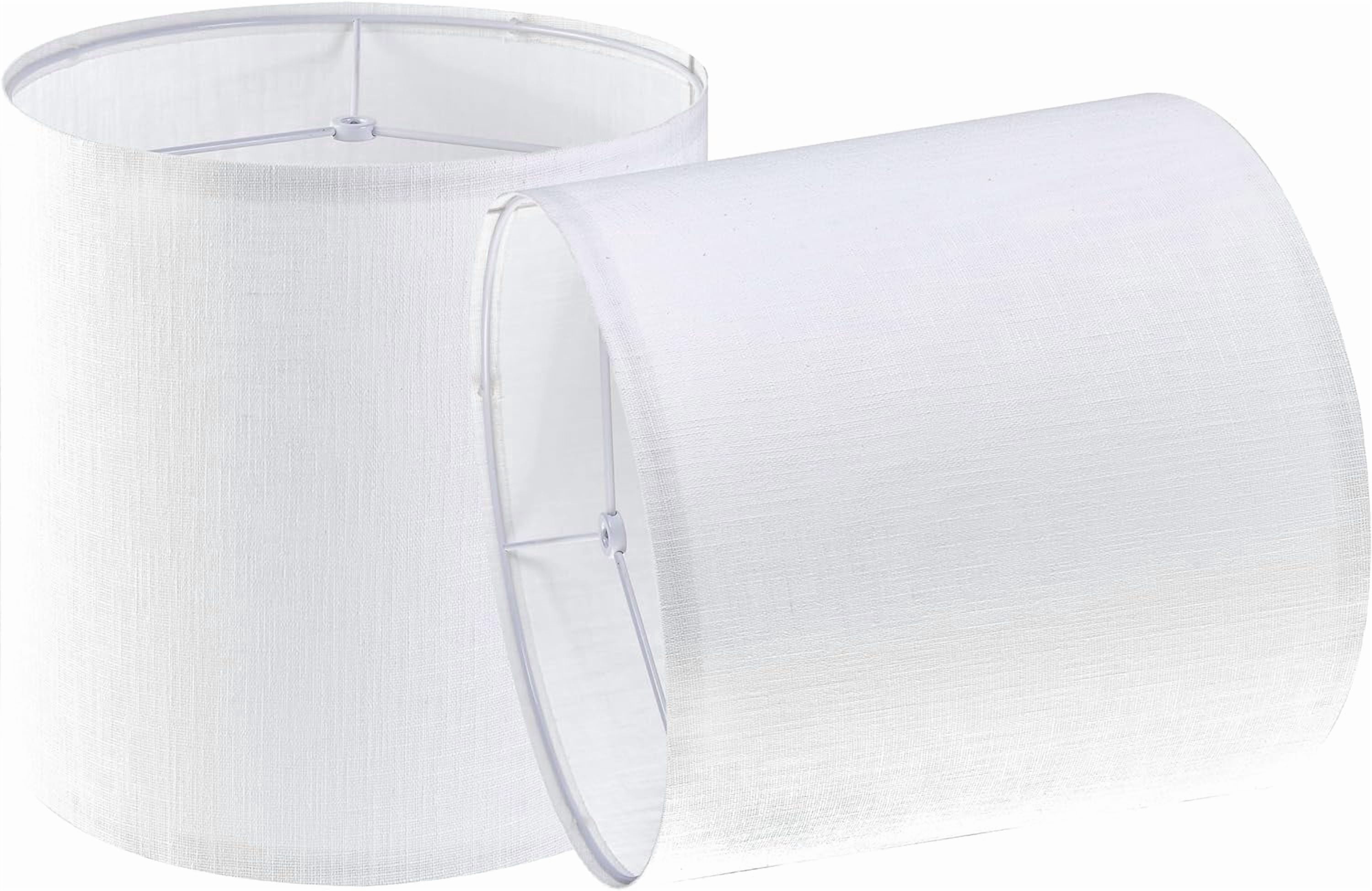 Set of 2 White Tall Linen Drum Lamp Shades Modern Lamp Shade 10" Top x 10" Bottom x 10" High (Spider) Medium Lampshade for Table & Beside Lamp - Lampshades Replacement By