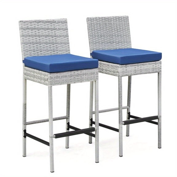 Set of 2 Wicker Outdoor 30" Bar Stools with Cushions, All-Weather High Bar Chairs for Patio, Poolside, and Backyard - Comfortable and Stylish Seating for Outdoor Gatherings and Entertaining