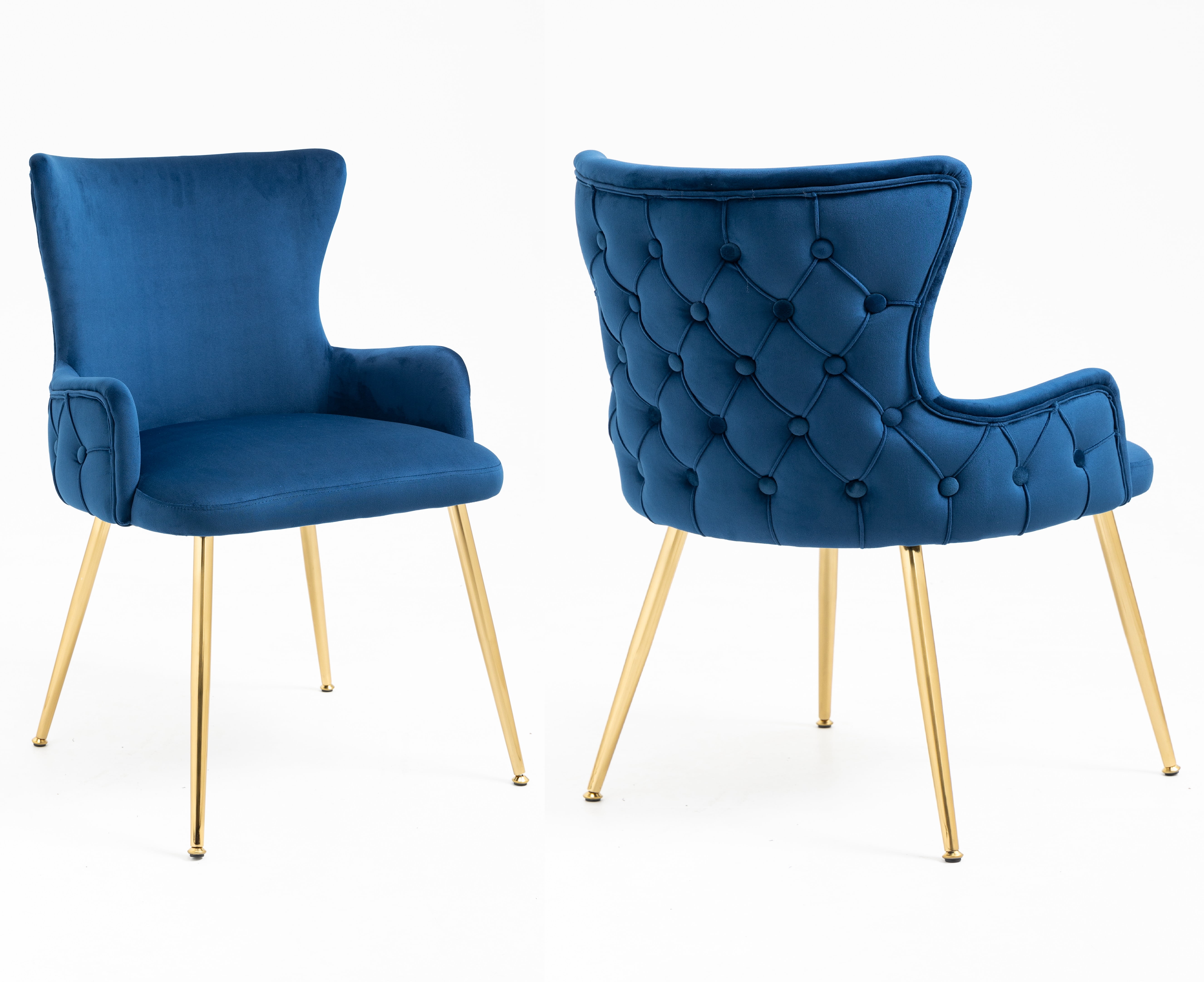 Set of 2 Wingback Upholstered Dining Chairs with Metal Legs, Velvet