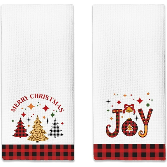 Set of 2 Winter Decor Deer Green Tree Snow Christmas Kitchen Towels,16x24 Inches Tea Towels Dish Towels Hand Towels for Home Kitchen Farmhouse Bathroom Decor