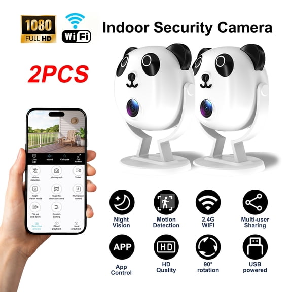 Set of 2 Wireless Wifi Security Cameras with 1080P High Definition, Night Vision, And Motion Tracking, Ideal for Home, Pets, Babies, And Garage Monitoring - A Great Gift for New Year And Christmas