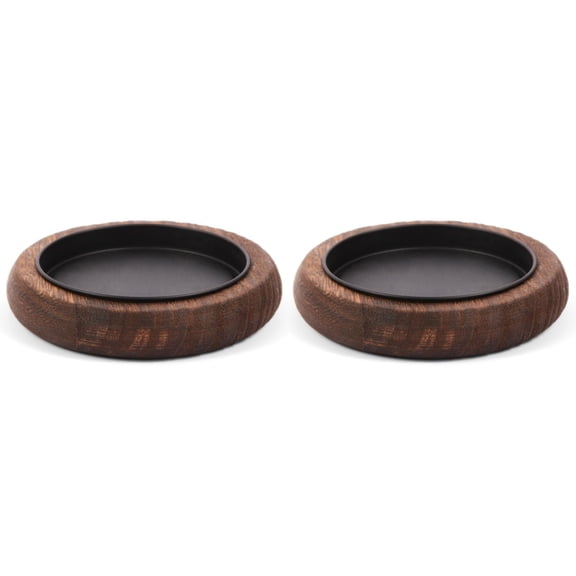 Set of 2 Wood Candle Holder Farmhouse Decor - Pillar Candle Holders for Table Centerpiece Small Tray Riser Round Wooden Plate Pedestal Stand for Coffee Table Home Living Room