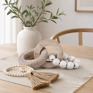 Set of 2 Wooden Knot Decor, Boho Wood Bead Chain and Rustic Farmhouse Table Decorations, Natural Wooden Centerpiece for Coffee Table, Shelf, Tray and Home Decor