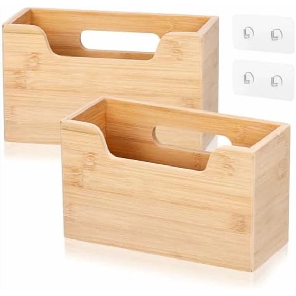Set of 2 Wooden Wall Mounted Storage Bins Wood Bathroom Organizers Wall Mounted Clothes Storage Bins Hanging Shower Basket Makeup Organizer Adhesive or Bathroom, Kitchen, Cabinet, Pantry