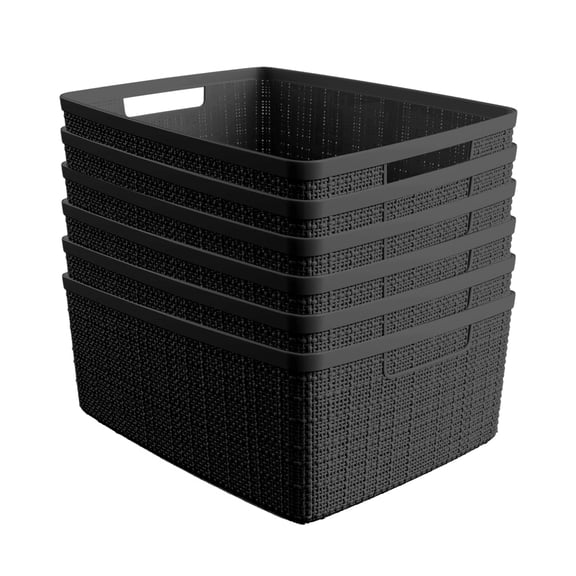 Set of 2 XL 30.5L Jute Decorative Plastic Organization and Storage Baskets - Perfect Bins for Home Office, Closet Shelves, Kitchen Pantry and All Bedroom Essentials, Black