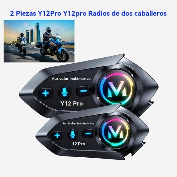 Set of 2 Y12 Pro 2-In-1 Wireless Headsets for Motorcycle Helmets, Walkie-Talkie Feature, Supports a Communication Range of 500 Meters, Comes with Voice Assistant, Capable of Mixing And Shari