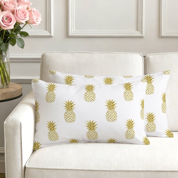 Set of 2 Yellow Pineapple Pillow Covers 12x20 Inch, Abstract Fruit White Background Modern Decorative Throw Pillow Cases Cotton Cushion Covers for Sofa Couch Bed Living Room Bedroom Home Decor