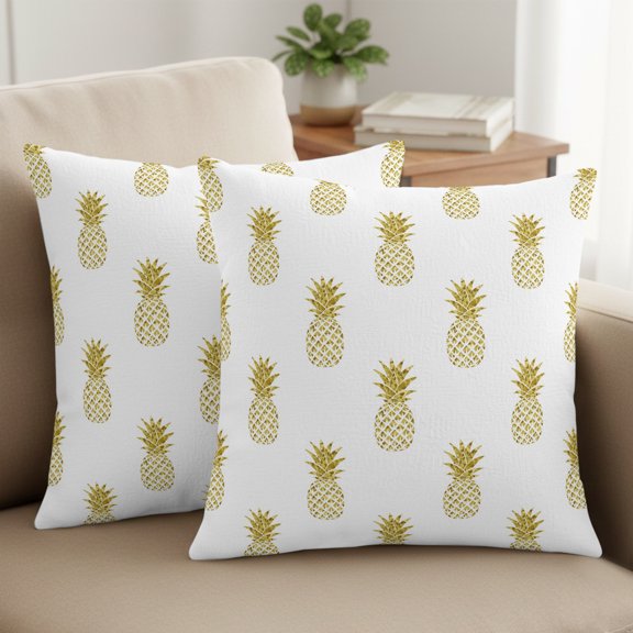 Set of 2 Yellow Pineapple Pillow Covers 16x16 Inch, Abstract Fruit White Background Modern Decorative Throw Pillow Cases Cotton Cushion Covers for Sofa Couch Bed Living Room Bedroom Home Decor