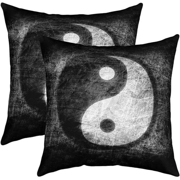 Set of 2 Yin Yang Throw Pillow Covers, Boho Trippy Cushion Case for Home Living Room Decor, Reversible Traditional Oriental Theme Decorative Throw Cushion Case, 16x16 Inches