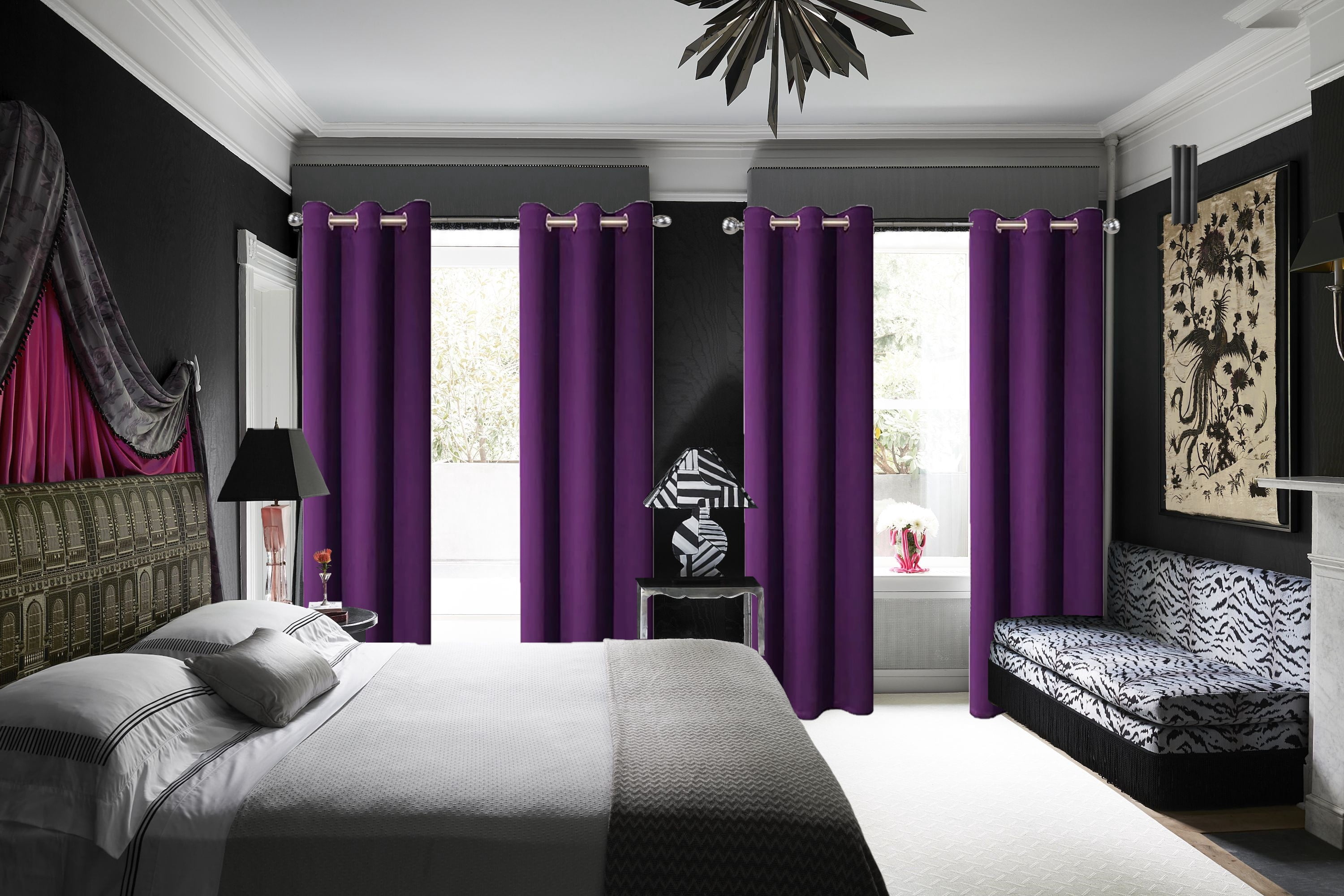 Set of 2 panels K68 purple color blackout unlined thermal light blocking drapes for living room window curtain top grommets noise reducing 37" wide X 84" length each panel