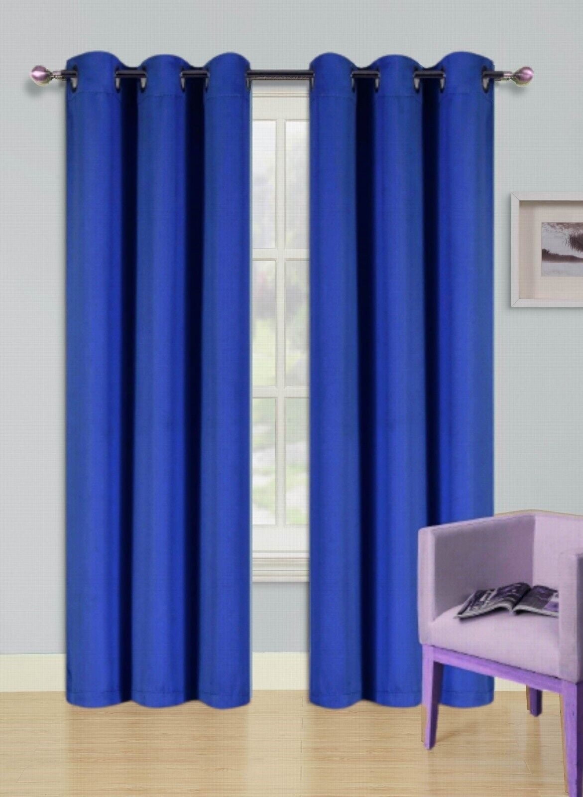 Set of 2 panels K68 royal blue color blackout unlined thermal light blocking drapes for living room window curtain top grommets noise reducing 37" wide X 63" length each panel