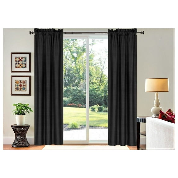 Set of 2 panels black solid matte color light filtering with rod pocket 100 % privacy window blackout curtain treatment 37" inch wide X 95" inch long each panel R64