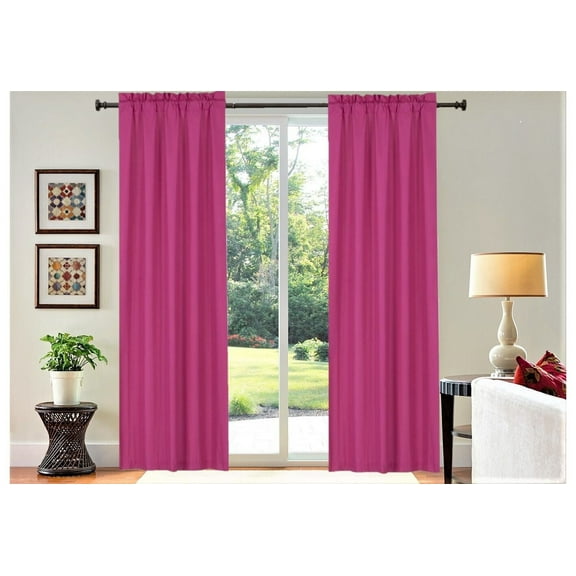 Set of 2 panels hot pink solid matte color light filtering with rod pocket 100 % privacy window blackout curtain treatment 37" inch wide X 95" inch long each panel R64