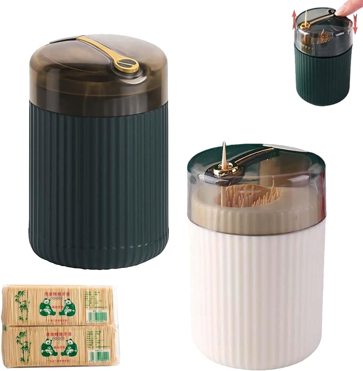 Set of 2 pop-up automatic toothpick dispensers, portable press-type ...