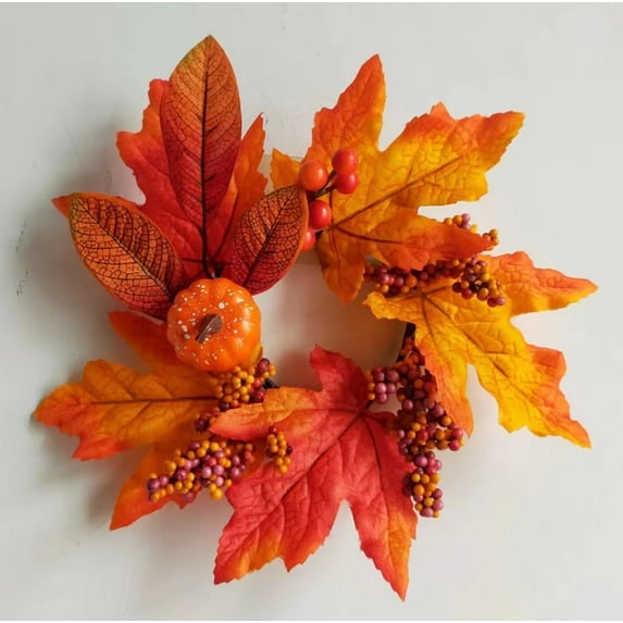 Pumpkin Maple Leaf Crown Candle Rings, Set of 2