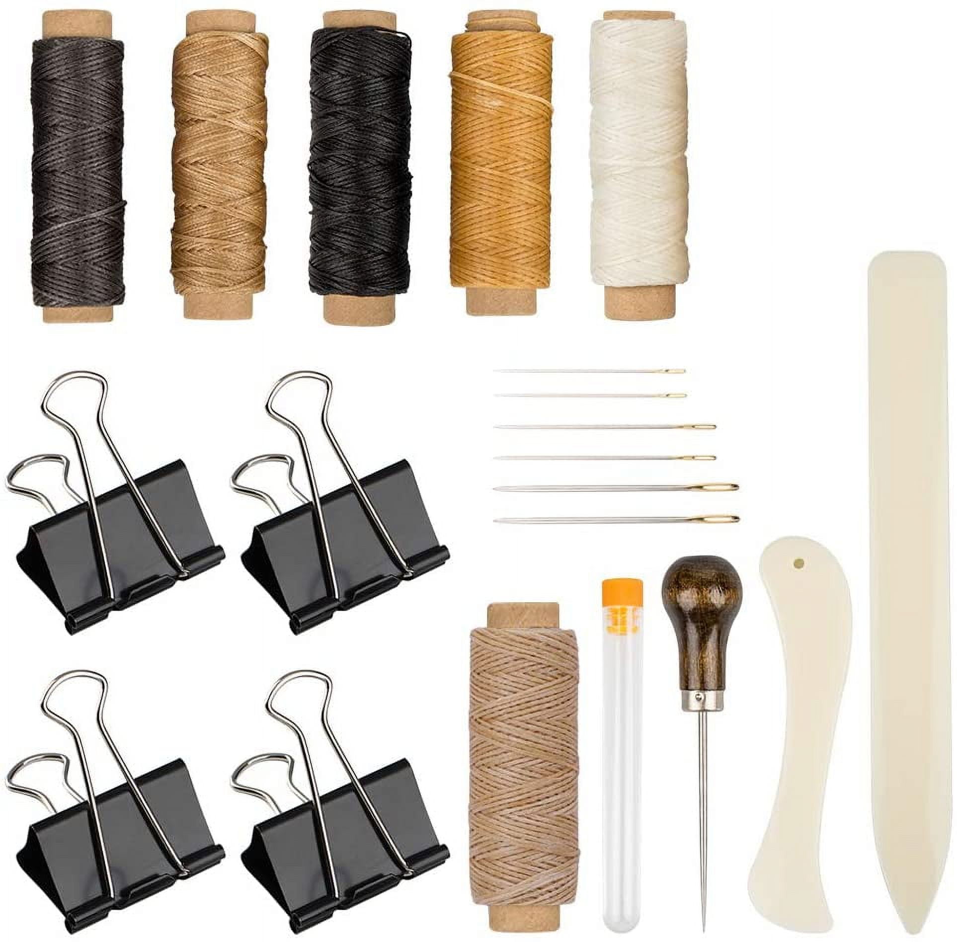 Set of 20 Bookbinding Tools, DaKuan Bone Folder Creaser Waxed Linen Thread  Wood Handle Awl Large-eye Needles Binder Clips for Handmade DIY Bookbinding  Crafts and Sewing Supplies 