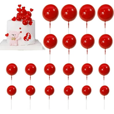 Set of 20 Foam Ball Shaped Cake Toppers,Round Cupcake Decorations,Mini Balloons Baby Shower Cake,Red Balls Cake Picks,DIY Cake Insert,for Birthday Wedding Valentine Christmas (Red/4 Sizes)
