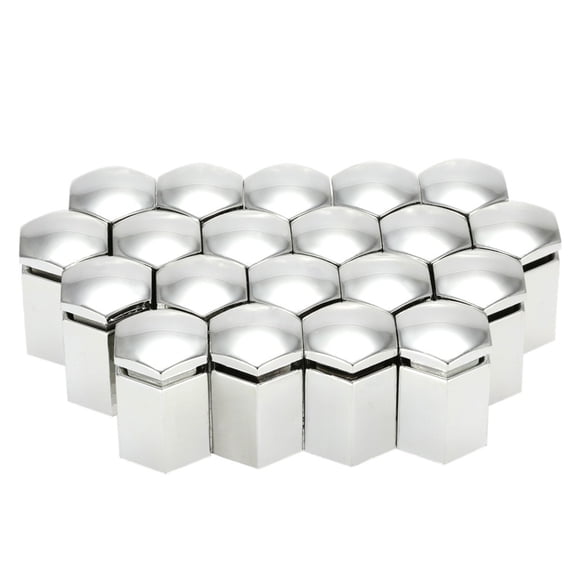 Set of 20 Silver 17mm Wheel Lug Nut Bolt Cover Caps with Removal Tool Durable Plastic Protective Hex Protector Head covers for Vauxhall Car Styling Wheel Protection Kit