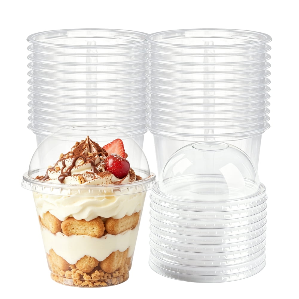 Set of 20 Clear Plastic Yogurt Cups with Dome Lids,Disposable Ice Cream Cups,Party Containers for Cake,Fruit,Pudding,Drink,Soups,Snack,Salad (8oz)