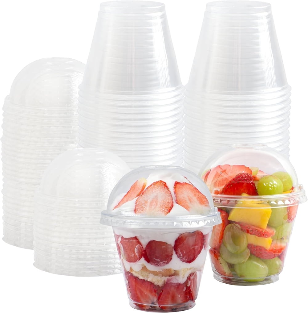 Set of 20 Transparent Plastic Cups with Dome Lids,Disposable Yogurt Ice Cream Cups,Clear Snacks Containers,for Cake,Fruit,Pudding,Jello Shot,Drink,Soups,Salad (8oz)