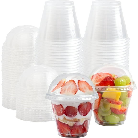 Set of 20 Transparent Plastic Cups with Dome Lids,Disposable Yogurt Ice Cream Cups,Clear Snacks Containers,for Cake,Fruit,Pudding,Jello Shot,Drink,Soups,Salad (8oz)