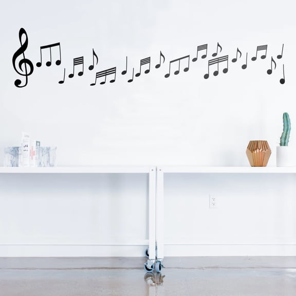 Set of 20 Vinyl Wall Art Decals - Music Notes - From 6" To 8" Each - Modern Trendy Musical Notations Home Bedroom Classroom Studio Apartment Living Room Work Office Decor