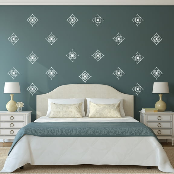 Set of 20 Vinyl Wall Art Decals - Pretty Flowers Pattern - 5" x 5" Each - Bedroom Living Room Office Dorm Room Girly Home Decor - Trendy Apartment Stencil Adhesive Stickers (5" x 5" Each; White)