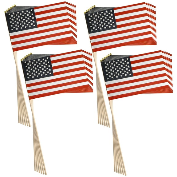 Set of 24 American Flags on Sticks! 12"x7" Flag - 15.75" Stick - Outdoor or Indoor! Patriotic American Flags Perfect for Lining Driveways, Porches, July 4th, Parties, and Around the House Decorations