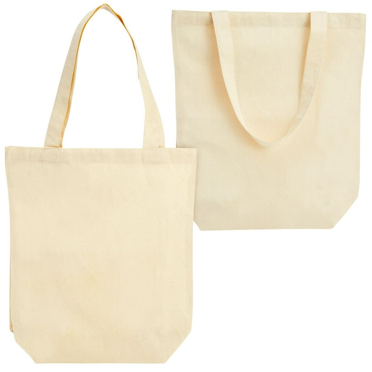 1 Dozen Natural Cotton Plain Reusable Grocery Shopping Tote Bags 16inch Wholesale Bulk - Natural