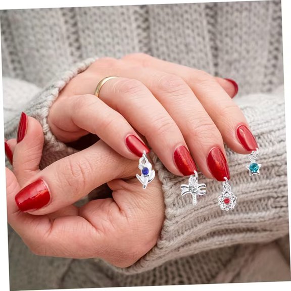 Set of 24 Charms Featuring Sparkling Rhinestone Details, Beautifully Crafted in a 3D Dangle Style for Artistic Nail Designs, Complete with a Nail Piercing Tool. Includes Butterfly, Flower, And Motifs