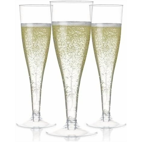 Set of 24 Clear Plastic Champagne Flutes - 4.5 oz Capacity Shatterproof Disposable Glasses - Suitable for Weddings, Cocktail Parties, and Outdoor Celebrations