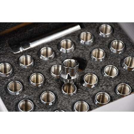 Set 24 Epoch Open End Spline Lug Nut Kit Chrome 14mm x 1.5 1" Tall M14x1.5