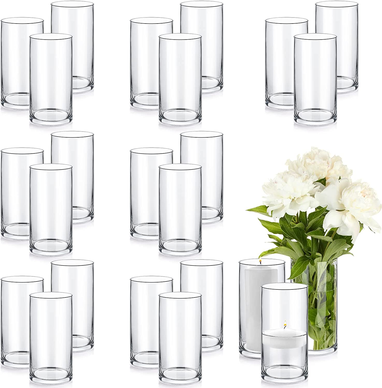 Set of 24 Glass Cylinder Vases Tall Hurricane Vases Clear Vases for