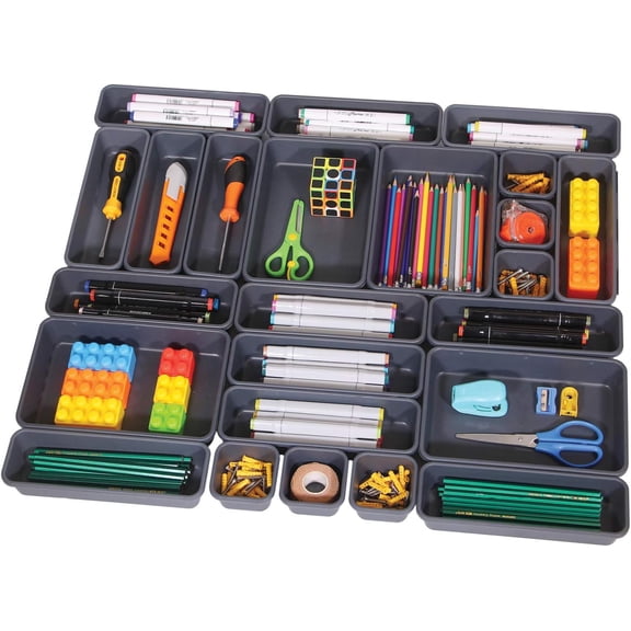 Set of 24 Interlocking Desk Drawer Organizer Tray Dividers Shallow Narrow Drawers Organizers Separators Storage Bins Container for Kitchen Bathroom Office Vanity Dresser